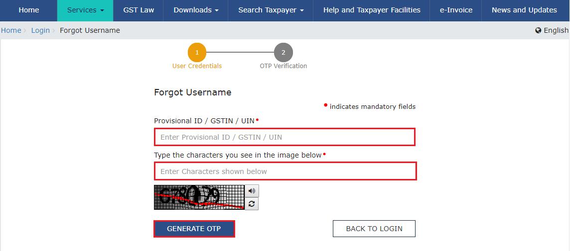 gst.gov.in login form showing username, password, and CAPTCHA fields with the Login button.